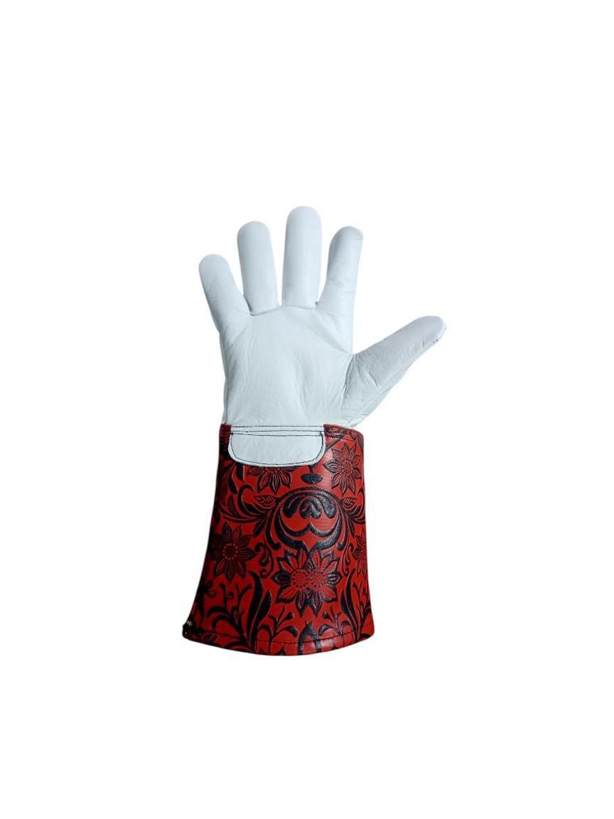 Black & Red Floral Welding Gloves 777's