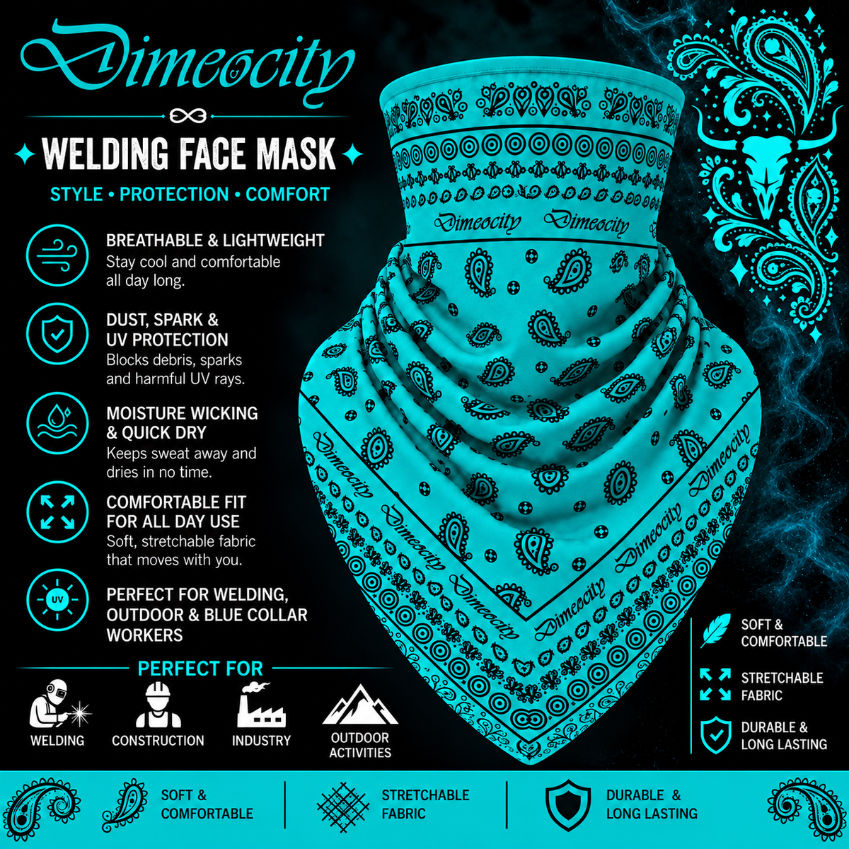 Black/Turquoise/Black Face Mask