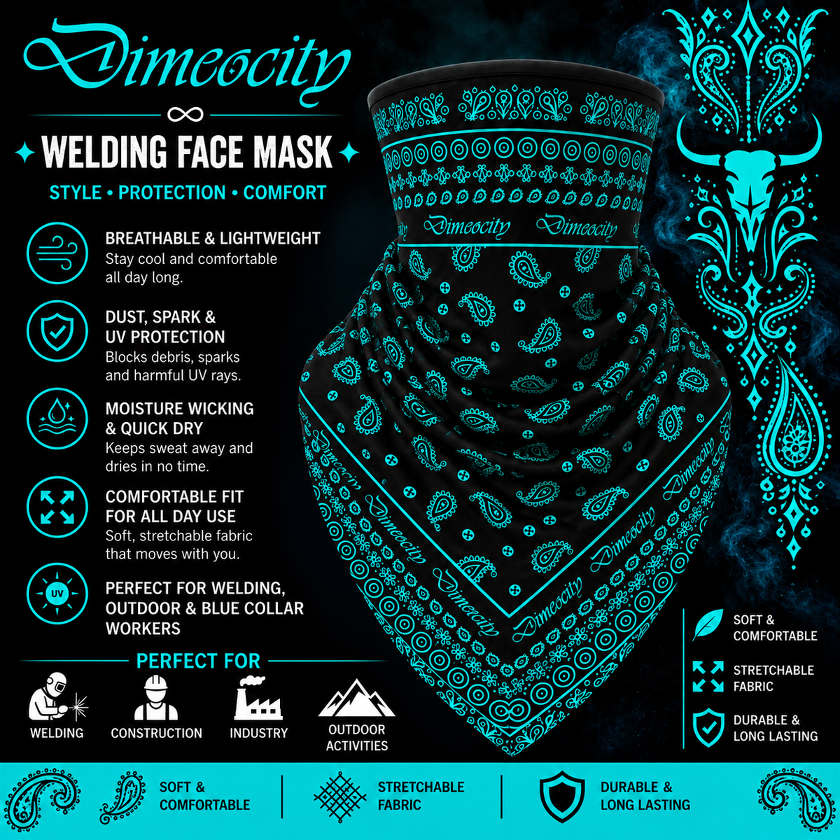 Turquoise/Black Face Mask