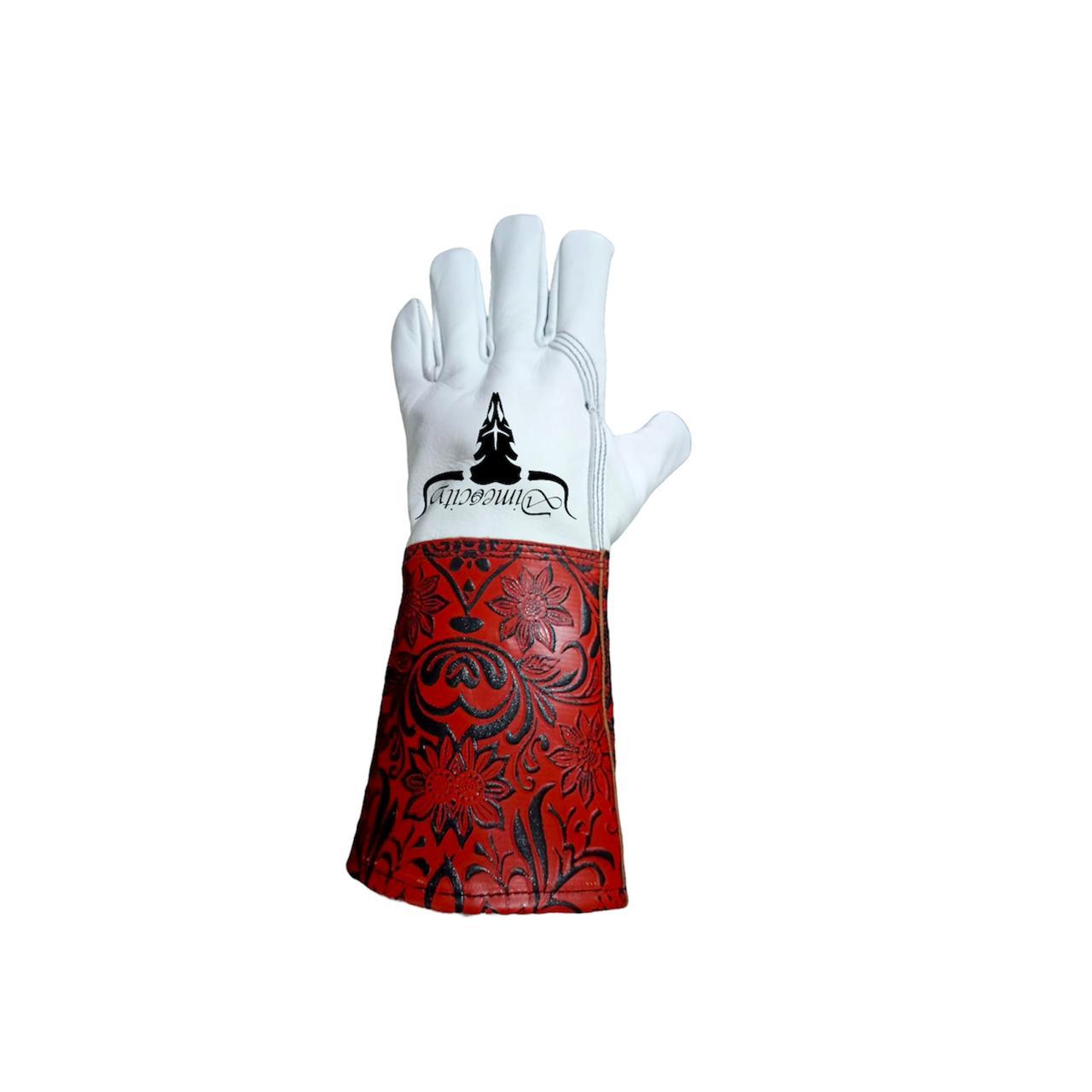 Black & Red Floral Welding Gloves 777's