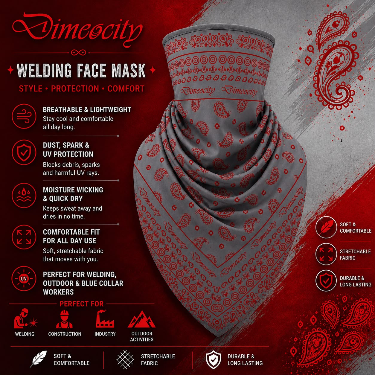 Grey/Red Face Mask