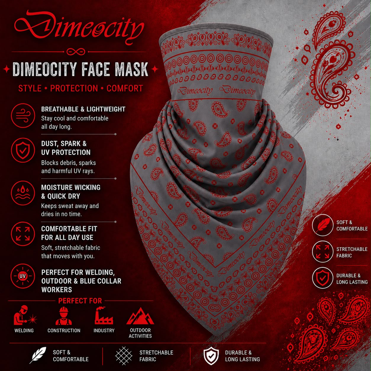 Grey/Red Face Mask